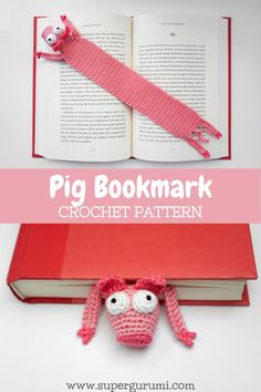 the bookmark is made out of yarn and sits on top of an open book