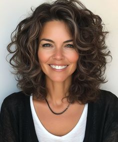 This classic curly bob is perfect for casual events. The soft curls add a relaxed yet stylish touch to your look, making it a versatile and easy-to-maintain style that’s great for any informal gathering. Long Curly Haircuts, Hair Styels, Natural Curly Hair Cuts, Hairstyles For Women Over 60, Layered Cut, Medium Curly Hair Styles, Curly Hair Women, Mid Length Hair, Soft Curls