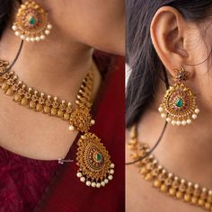 Tamil Bridal Jewellery, Chokers Gold, Antique Jewellery Designs, Gold Jewelry Simple Necklace, Pearl Necklace Designs, Antique Bridal Jewelry, Gold Jewelry Stores