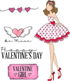 a valentine's day card with a girl in a dress