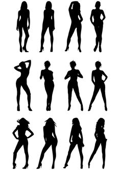 silhouettes of women in various poses on a white background