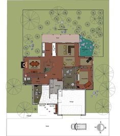 the floor plan for a house with an outdoor swimming pool