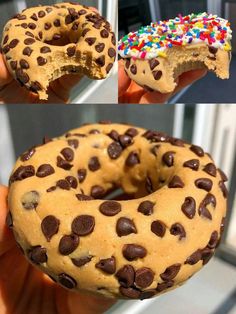 there are three different types of doughnuts with chocolate chips and sprinkles