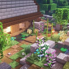 an image of a garden in minecraft