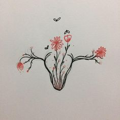 a drawing of flowers and butterflies on white paper