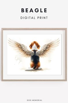 a dog with wings on it's back and the words beagle digital print above it