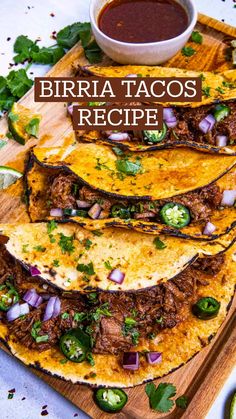 steak tacos on a cutting board with salsa and cilantro