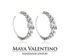 Swarovski crystal big hoop earrings, bridal crystal hoop earrings, prom hoop earring, prom jewelry, big silver hoop earrings, circle earring, Bridesmaid earrings, wedding jewelry, rhinestone earrings, statement earrings. Amazing special unique hoop earrings design that you cannot miss! designed & created by Maya Valentino with lovely sparkling crystals from Swarovski® Available in multiple finish and crystal color variations, for more or color custom request please leave a note in cart with Hoop Earrings Design, Unique Hoop Earrings, Earrings Prom, Pin Accessories, Earrings Circle, Big Hoop Earrings, Crystal Hoop Earrings, Prom Jewelry, Earrings Design