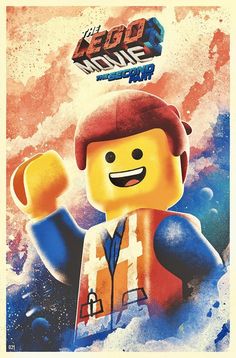 a lego movie poster with a man holding his fist up