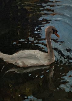 a painting of a duck swimming in the water