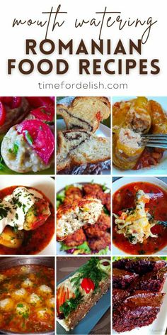 different types of food are shown in this collage with the words, mouth watering roman food