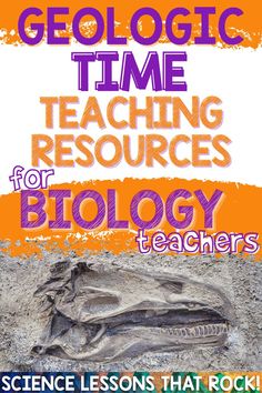 a book cover with an image of a fossil in the sand and text that reads,'geologic time teaching resources for biology teachers science lessons that rock