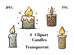 four different types of candles with the words 4 clipart candles transparent