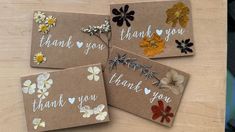 four thank you cards with flowers on them