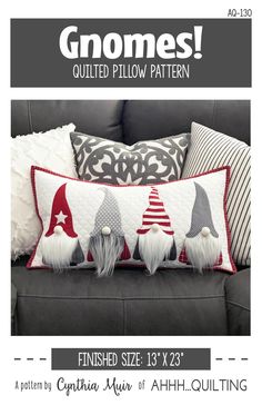 the gnomes pillow pattern is available in three sizes and includes two decorative pillows, one with