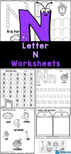 the letter n worksheets for children to practice their handwriting and writing skills, including letters