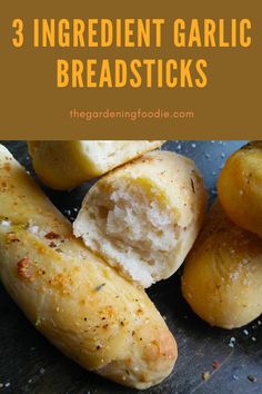 three ingredient garlic breadsticks with text overlay