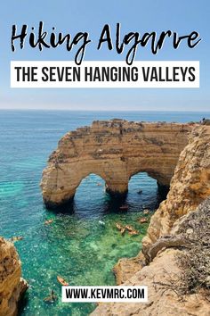 the ocean and cliffs with text overlay saying hiking algarve the seven hanging valleys