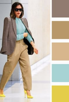 Beige Pants Outfit, Wardrobe Color Guide, Semi Formal Outfit, Colour Combinations Fashion, Color Combos Outfit, Gamine Style, Sports Shoes Outfit, Color Blocking Outfits, Color Combinations For Clothes