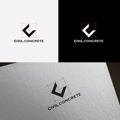 the logo for civil concrete is shown in three different colors and font options, including black and white