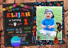 a birthday card with an image of a child's photo and the words, eljah is turning 1