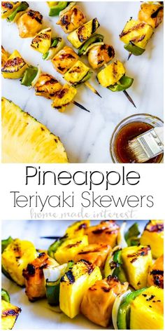 pineapple and teriyaki skewers on a white plate