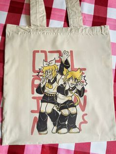 Rin and Len Kagamine vocaloid Tote bag perfect way to show off your fave set of singing twins! This is a made to order item This tote is a great bag and has a detailed design printed to the front! Makes a great uni, college, shopping, picnic or  beach bag and makes a great gift for friends and family. STANDARD SOFT FEEL TOTE BAG Simple super soft tote bag with long handles for comfort., Soft and durable tote bag, Appropriate size 41cm x 37cm WASHING INSTRUCTIONS: HAND WASH INSIDE OUT IN COLD WAT School Bags With Anime Print, Harajuku Style Bags With Anime Print For Daily Use, College Shopping, Rin And Len, My Bday, Cute Cuts, Detailed Design, On Design, Long Handles