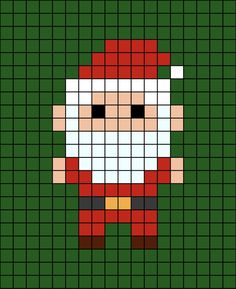 A small-ish pixel art template of Santa Claus (father Christmas). Pixel Art Christmas Pattern, Pixel Drawing Christmas, Christmas Pixel Art Easy, Pixel Art Christmas Bead Patterns, Small Christmas Pixel Art, Pixel Art Pattern Christmas, Pixel Art Noel, Xmas Beads