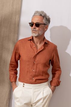 Linen Outfit Men, Outfit Inspiration For Men, Terracotta Linen, Men Linen Shirt, Formal Men Outfit, Casual Suits, Formal Men, Man Outfit, Well Dressed Man