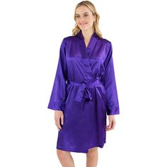 Intimo Womens Satin Kimono Robe. This robe is soft and with its satin feel comfortable and stylish. Treat yourself or makes a great gift for someone you think deserves to be spoiled. For questions regarding sizing, please refer to size chart. Size: L.  Color: Purple.  Gender: female.  Age Group: adult. Satin Babydoll, Silk Robes, Silky Robe, Belted Robe, Silk Kimono Robe, Satin Kimono, Belt Fashion, Silk Robe, Long Kimono