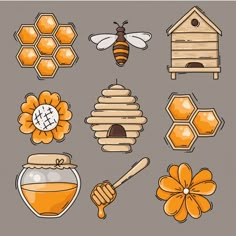 bees and honeycombs with flowers