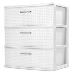 two white drawers with baskets on each drawer