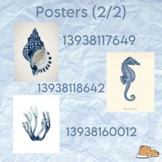 four different seahorses are shown in blue and white paper with the words posters 2 / 2