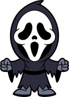 a black and white cartoon character wearing a hooded costume