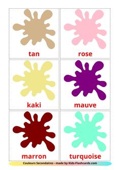 Free Secondary colors Flashcards for Kids on French Language with Real Images Colours In French And English, Learn Colors Preschool Free Printable, Color Cards Preschool Free Printables, Color Flashcards Free Printable, Color Flashcards Free Printable Teaching, Colour Flash Cards, Flashcards For Toddlers, French Flashcards