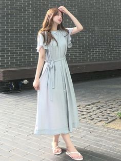 Composition : Rayon 76% Nylon 24%Color : Sky BlueCountry of Origin : Republic of Korea Summer Long Dress, Dress Korea, Long Summer Dresses, Blue Dress, Sky Blue, Jumpsuit Dress, Blue Dresses, Blue Sky, Long Dress