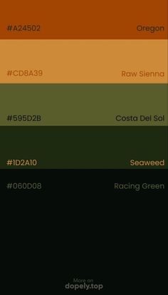 the color chart for different types of paint colors and their corresponding names are shown in red, green, yellow, orange, and black