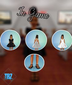 there are four different pictures of the same person in this video game, one is wearing a white dress and the other has black shoes