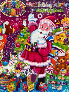 the children's coloring book features santa claus and other christmas decorations, including toys