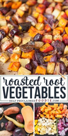 roasted root vegetables with text overlay