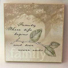 a card with an image of a tree and the words family where life begins and love never ends