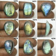 the different types of labradorite stones are shown in this image, and each one has its own unique shape