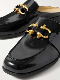 Shop BOTTEGA VENETA Monsieur Embellished Glossed-Leather Backless Loafers, Explore the latest in-season BOTTEGA VENETA collection today on MR PORTER Bottega Men, Bottega Shoes, Bottega Veneta Men, Backless Loafers, Bottega Veneta Shoes, Loafers For Men, New Bottega, Patent Leather Loafers, Black Loafers