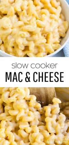 slow cooker macaroni and cheese in a white bowl