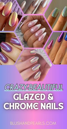 Crazy Beautiful Glazed & Chrome Nails. Browse chrome nails, glazed nails, metallic nails and more shiny nails here to wear for your prom, graduation, wedding, bridal shower, engagement party or special event. | pink chrome nails | hailey bieber glazed donut nails | gold silver metallic nails | fall chrome nails | winter metallic nails | summer glazed nails | spring glazed nails acrylic | Purple Pink Chrome Nails, Nude Glazed Nails, Silver Metallic Nails, Fall Chrome Nails, Hailey Bieber Glazed Donut Nails, Nails Glazed Donut, Glazed Nails, Nails Metallic, Glazed Donut Nails