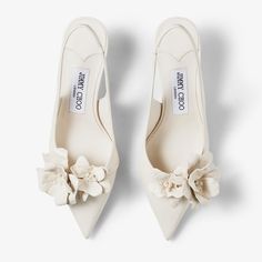 AMITA/FLOWERS 45 | Latte Nappa Leather Sling Back Pumps with Flowers | New Collection | JIMMY CHOO Wedding Slippers, Flowers Craft, Leather Flower, Shoes Luxury, Leather Flowers, Footwear Design Women, Jimmy Choo Shoes