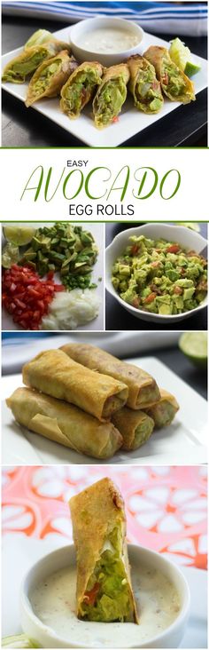 an egg roll is cut in half and placed on a plate with other food items