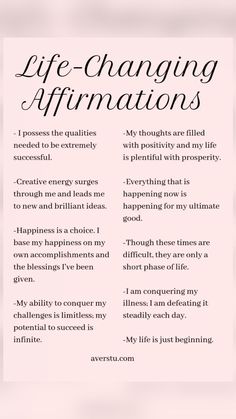 a pink poster with the words life changing affirmations