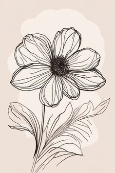 a black and white drawing of a flower