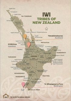 a map of new zealand showing the major cities and their location in different languages, including